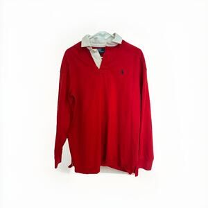 Vintage 90s Polo Ralph Lauren Rugby Shirt RED/WHITE Long Sleeve SZ MED VGC